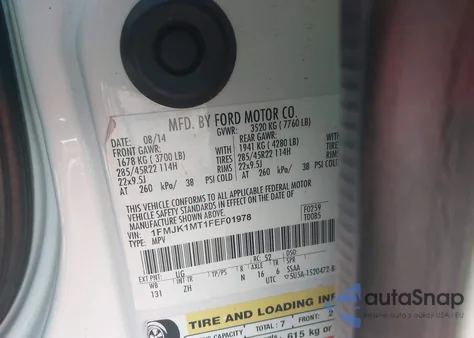 2015 Ford Expedition El Platinum from USA, damaged, VIN 1FMJK1MT1FEF01978